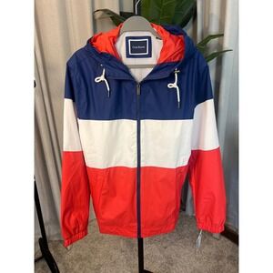 NWT Club Room Mens Rain Hoody Jacket Red White Blue Colorblock Windbreaker Small
